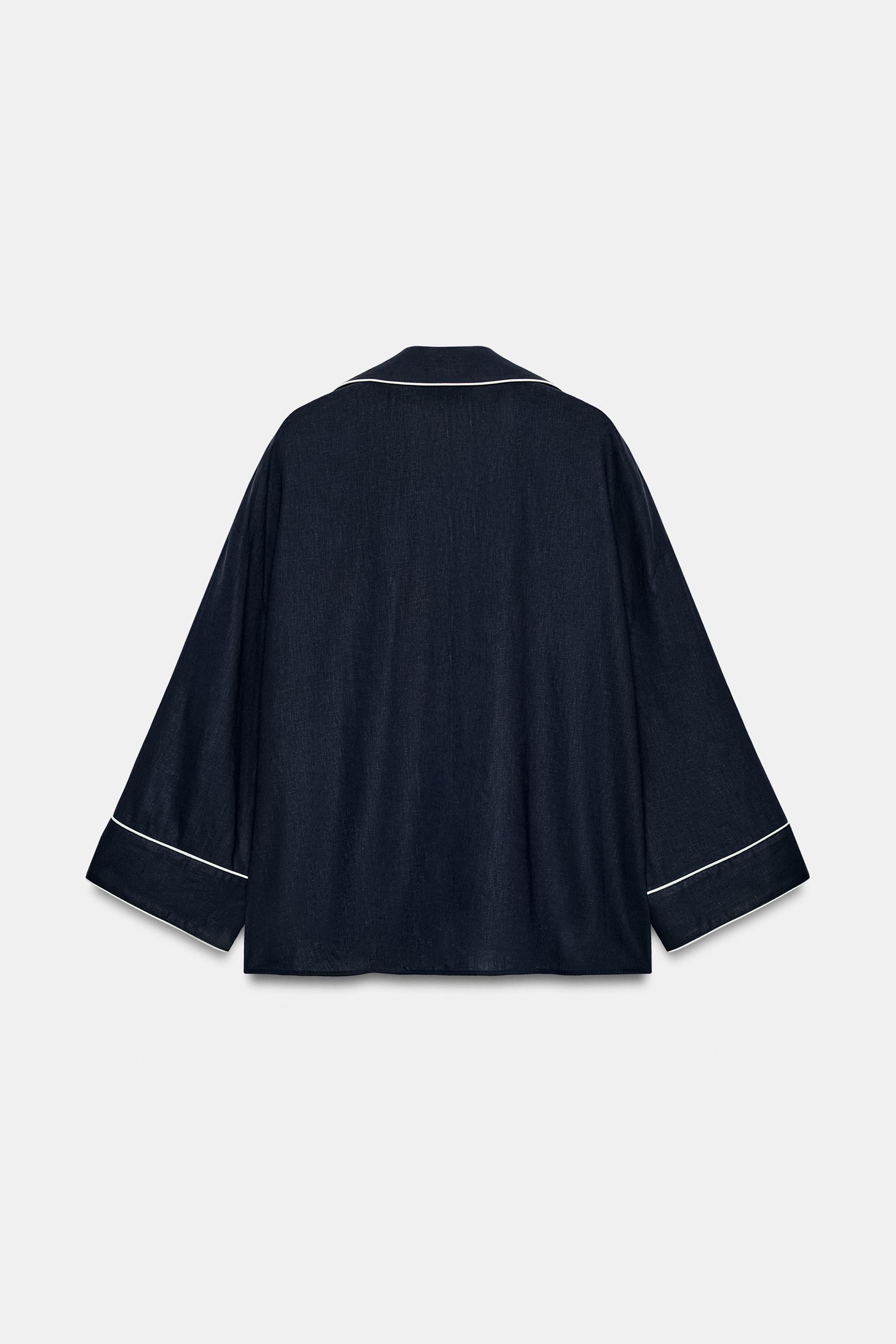 LINEN BLEND SHIRT WITH CONTRAST PIPING